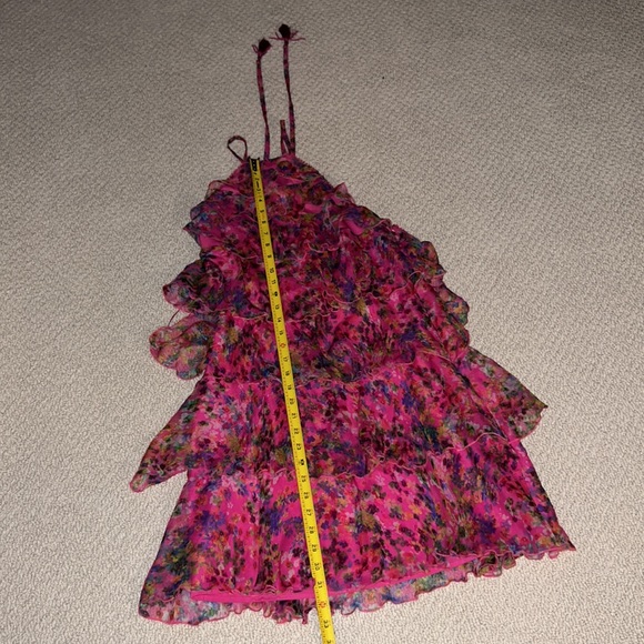 Saloni Halter Ruffles Tiered Silk Dress Barbiecore Size 6 - Picture 13 of 16